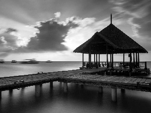 clouds, sea, pier