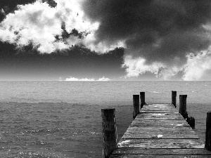 clouds, sea, pier
