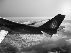 plane, 747, clouds, Boeing