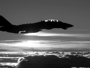 plane, sun, clouds, west