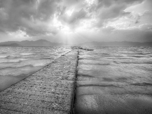 clouds, sea, Platform