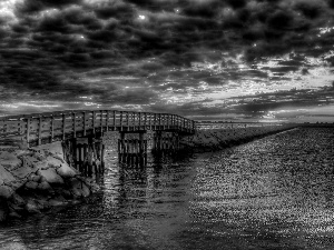 clouds, sea, Platform