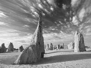 clouds, Desert, rocks