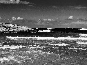 rough, Waves, clouds, sea