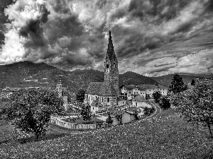 clouds, Italy, Saint Michael, Mountains, Church