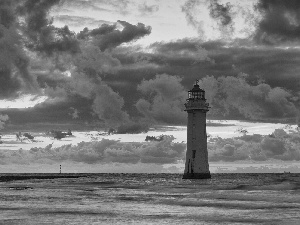 clouds, sea, maritime, Sky, Lighthouse