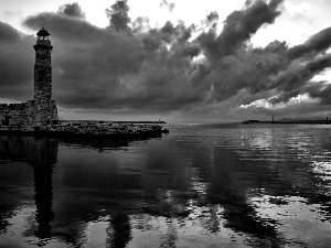 clouds, Lighthouse, sea