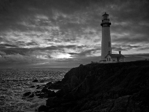 clouds, Lighthouses, sea