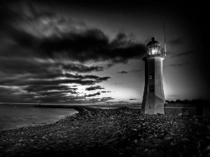 clouds, Lighthouses, sea