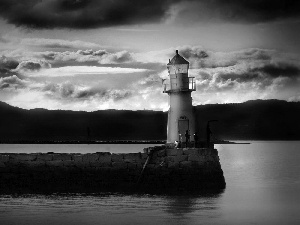 clouds, Lighthouses, sea