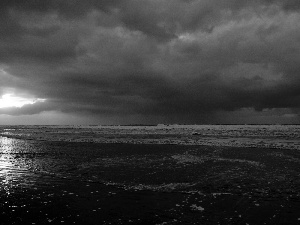 sea, moon, clouds, Waves