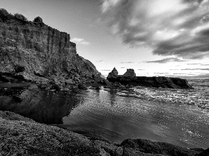 clouds, rocks, sea