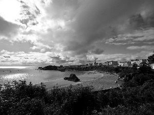 sea, Sky, clouds, Beaches