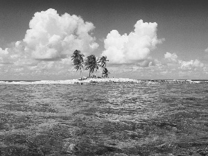 sea, Sky, clouds, Islet