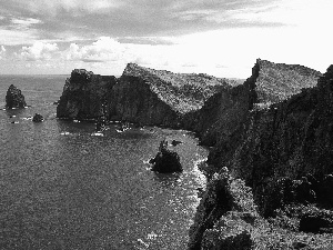 sea, Waves, clouds, Cliffs