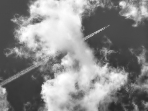 clouds, plane, Sky