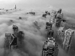 skyscrapers, clouds