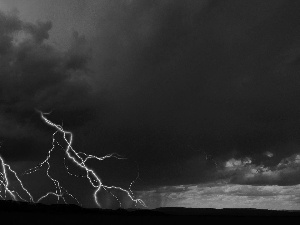 Storm, Black, clouds, thunderbolt