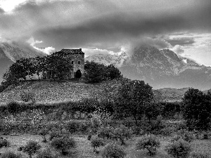 clouds, storm, an, hill, house