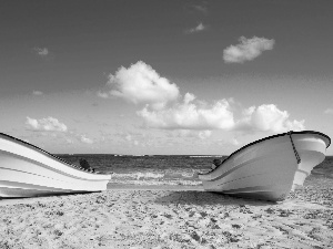 clouds, tropic, Beaches, sea, Boats