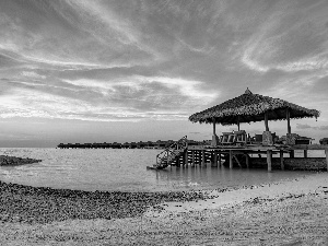 piles, Houses, clouds, Tropical, sea, an