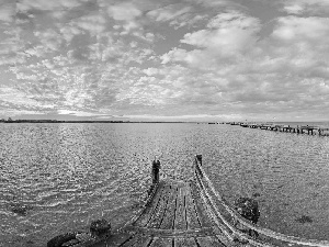 clouds, pier, water