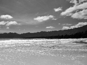 clouds, Beaches, Waves