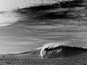 clouds, sea, Waves