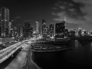 clouds, Way, Night, skyscrapers, Dubaj