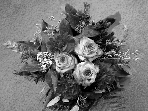 bouquet, roses, cloves, flowers