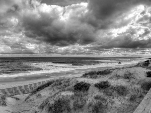 Coast, clouds, Waves, sea, Beaches