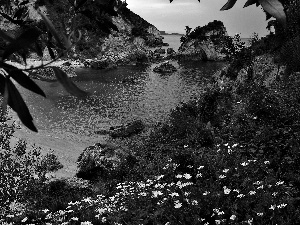 rocks, sea, Greece, Corfu Island, Coast, Beaches