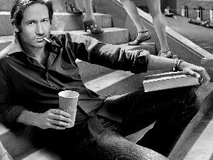 coffee, Books, legs, Cigarette, David Duchovny