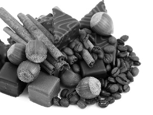 Chocolates, pebbles, coffee, nuts