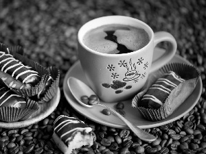 teaspoon, cup, coffee, cookies, grains, plate