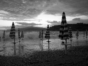 Beaches, Sky, Tables, clouds, Sunshade, Tides, sea, complex