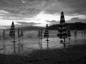 Beaches, Sky, Tables, clouds, Sunshade, Tides, sea, complex