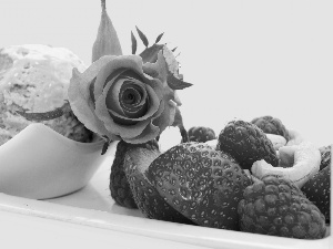 ice cream, rose, composition, Fruits