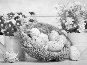 composition, Easter, basket, Flowers, eggs
