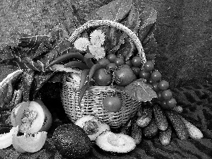 vegetables, basket, composition, Fruits