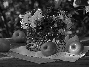 White, apples, composition, Chrysanthemums