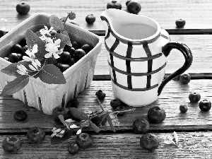 blueberries, jug, container, Flowers