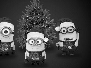 costumes, christmas tree, Minionki, Christmas, Three