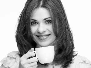 cup, coffee, smiling, Women, Beauty