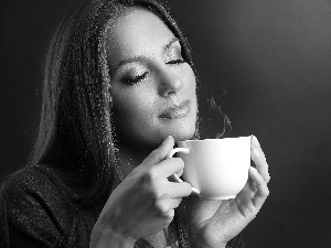 cup, coffee, Women, make-up, dreamy