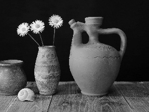 clay, White, daisy, vases