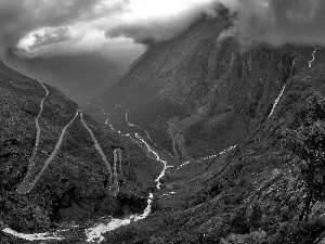 dark, clouds, serpentine, Mountain, Way