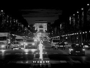 Paris, Night, Arc de Triomphe, Champs Elysees