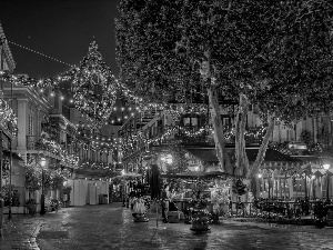 Street, Christmas, decor, Houses