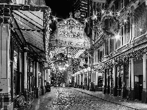 festive, Houses, London, christmas tree, Street, decor, England